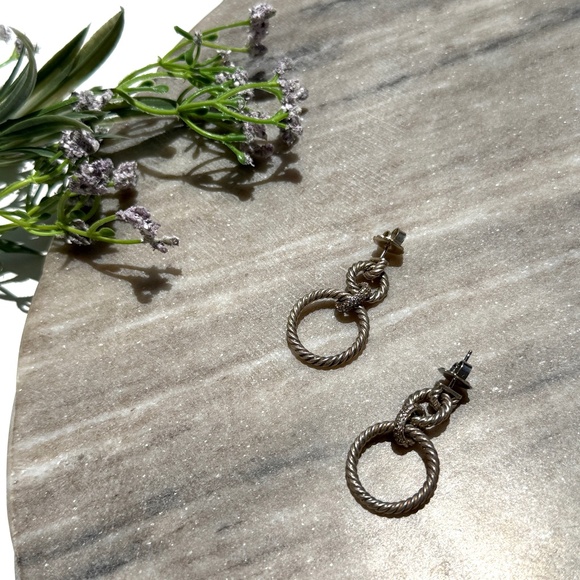 Authentic David Yurman Mercer Circular Mobile Cable Diamond Drop Silver Earrings - Picture 1 of 8